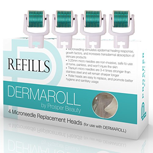 Derma Roller Microneedle 4 Piece Refill Only Kit [DERMAROLL REFILLS 0.25mm by Prosper Beauty] Face Roller Replacement Extra Dermaroller Heads Exfoliation Microdermabrasion Micro Microneedling