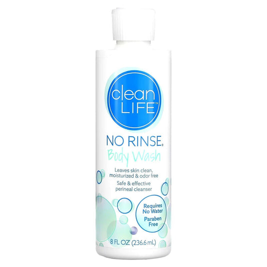 Clean Life No Rinse Body Wash Leaves Skin Clean Safe Effective 8 fl.oz NEW