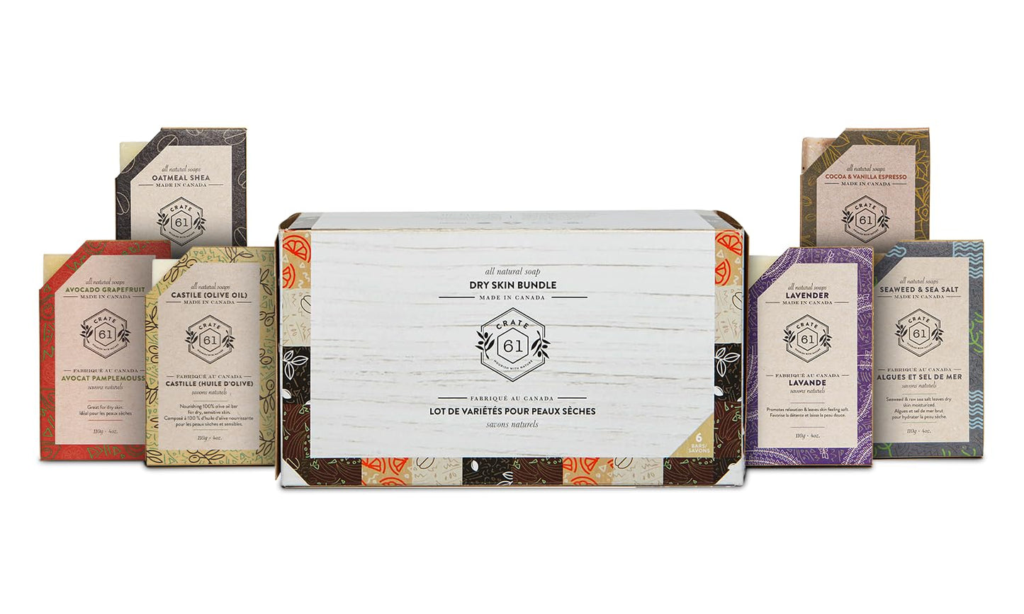 Crate 61, Vegan Natural Bar Soap, Dry Skin, Handmade Soap With Premium Essential Oils, Pack of 6 (Dry Skin)