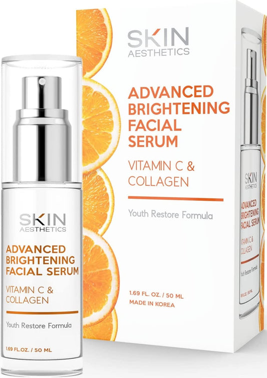 Vitamin C Serum With Collagen - Korean Skin Care for Dark Spots & Skin Brightening - Anti Aging & Acne Facial Serum - Cruelty Free - For All Skin Types - 1.69Fl. oz by Skin Aesthetics