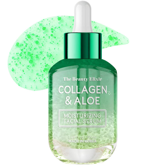 Collagen & Aloe Serum For Face - Anti Aging, Skin Tightening & Hydrating - Infused with Hyaluronic Acid, Glycerin, and Turmeric - All Skin Types - Paraben and Cruelty Free, Vegan - 1.69Fl. Oz