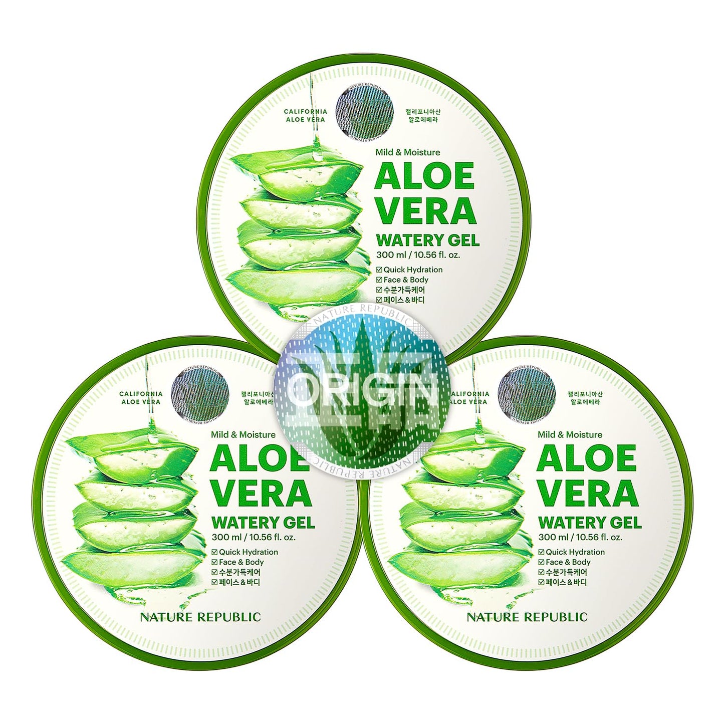 Nature Republic 3 PCS Aloe Vera Soothing Gel, 92% Soothing and Moisture, 300ml