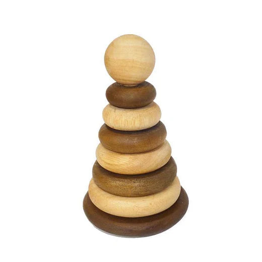 Natural Wood Bouncing Stacking Rings - Qtoys