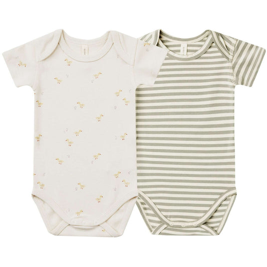 Quincy Mae Short Sleeve Bodysuit, 2 Pack | Ducks, Sage Stripe