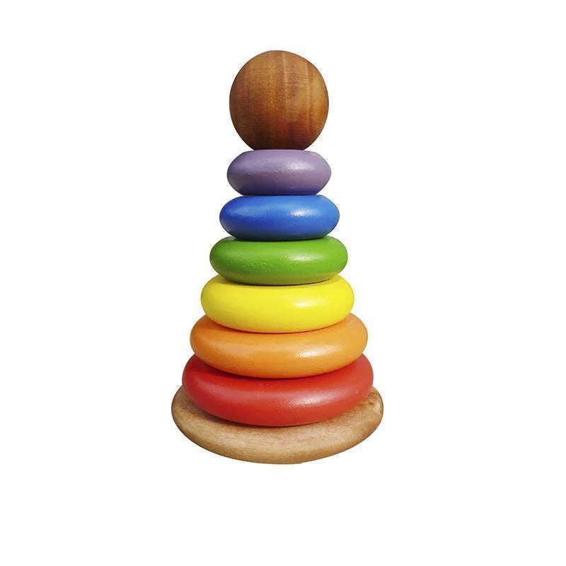 Rainbow Wooden Bouncing Stacking Rings - Qtoys