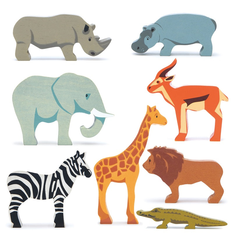 Selection of 8 Wooden Safari Animals