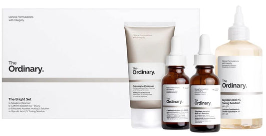 THE ORDINARY Bright Set (4 Pcs: Glycolic Acid 7% Toning Solution 240ML + Squalane Cleanser 50ML + Caffeine Solution 5% + EGCG 30ML + Ethylated Ascorbic Acid 15% Solution 30ML)
