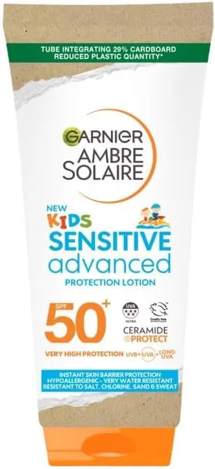 Protect Your Child's Skin with Garnier Ambre Solaire SPF 50+ Sensitive Advanced Kids Sun Cream - Water-Resistant & Cruelty-Free! 175 ml (Pack of 1)